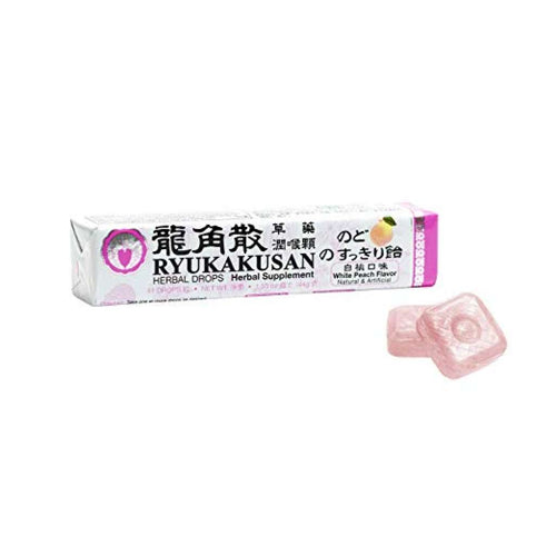 日本龍角散 草藥潤喉糖(白桃口味) 11粒RYUKAKUSAN Throat Refreshing Herbal Drops White Peach Flavor 11 Drops